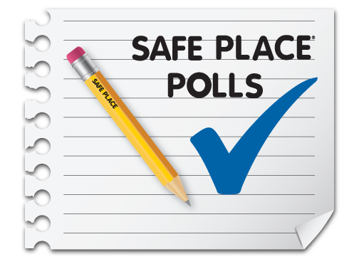 Paper with note that reads "Safe Place Polls" with a pencil